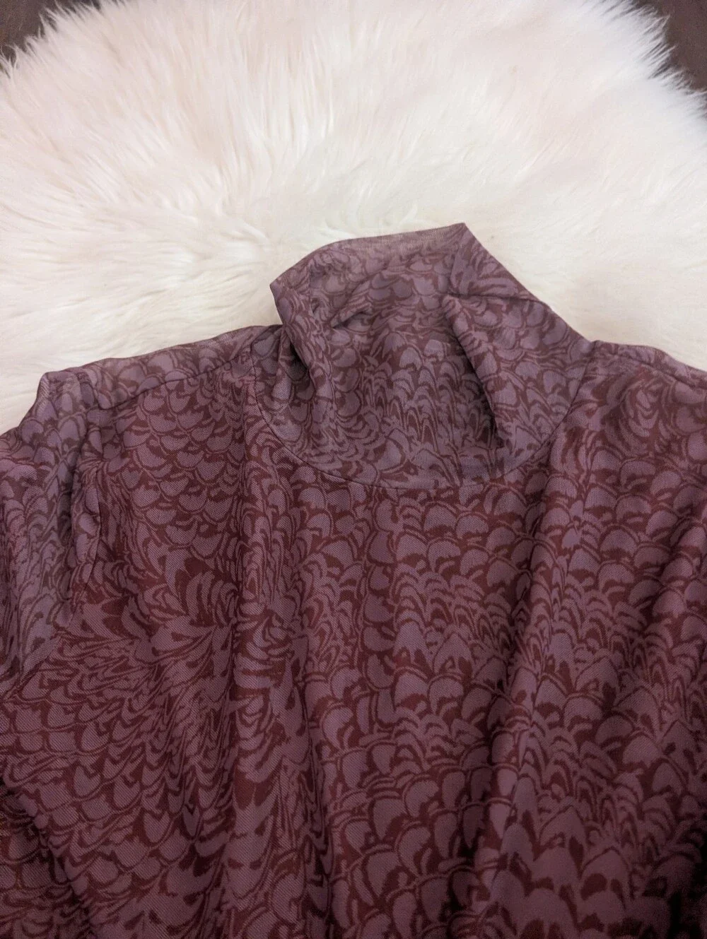 Anthropologie Semi Sheer Mesh Knit Mauve Patterned Long Sleeve Turtleneck Top M